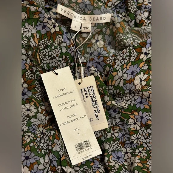 NEW $698 Veronica Beard AVENEL DRESS COLOR FOREST ARMY MULTI, 100% Silk - Picture 11 of 12